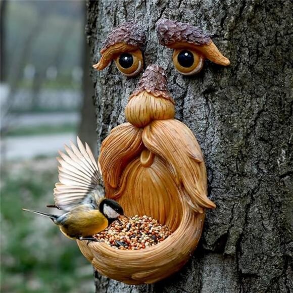 SUQ I OME Small Tree Faces Bird Feeder Decor Outdoor – Tree Hugger Yard Art - Picture 7 of 7